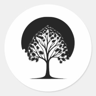 Pegatina Redonda Esencia de árbol en blanco y negro