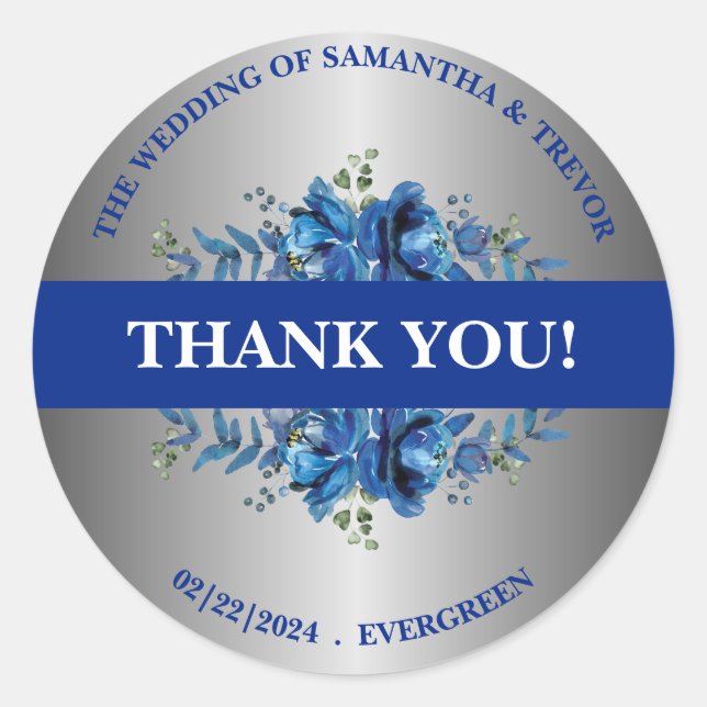 Pegatina Redonda Esencia de jardín iluminado con luna de plata azul (Anverso)