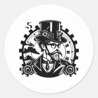 Pegatina Redonda Esencia de Steampunk en blanco y negro