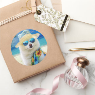 Pegatina Redonda Eskimo americano en la playa, regalo de verano par