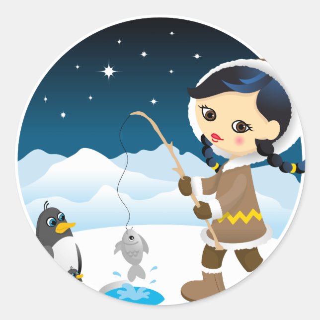 Pegatina Redonda Eskimo chica (Anverso)