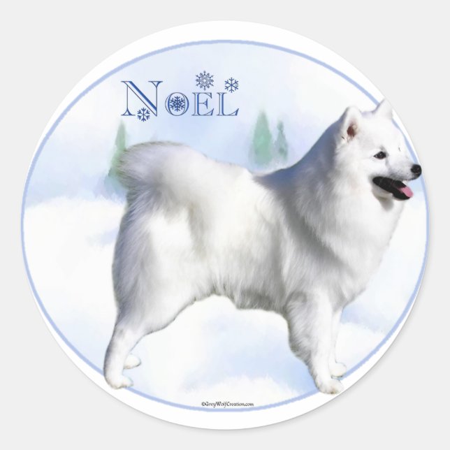 Pegatina Redonda Eskimo Dog Noel (Anverso)