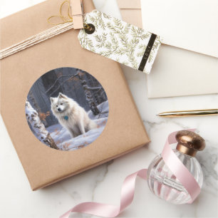 Pegatina Redonda Eskimo Estadounidense deja que nieve Navidades