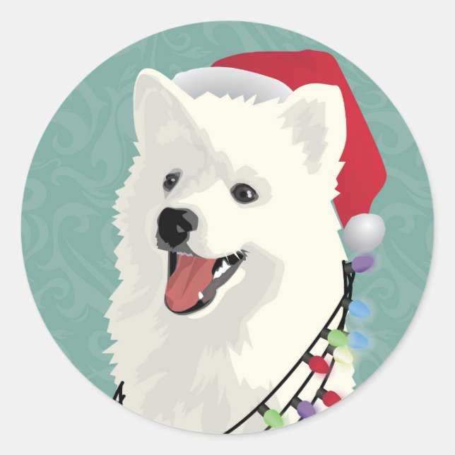 Pegatina Redonda Eskimo Samoyed Navidades de perros copiosos (Anverso)