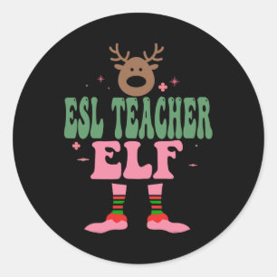 Pegatina Redonda Esl Teacher Elf Xmas Mateo Grupo Familiar Navidad