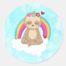 Pegatina Redonda Eslogan marrón, meditando en una nube