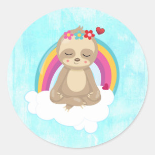 Pegatina Redonda Eslogan marrón, meditando en una nube
