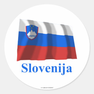 Pegatina Redonda Eslovenia ondeando bandera con nombre en esloveno