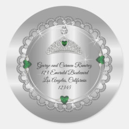 Pegatina Redonda Esmeralda | Corona de Diamante Quinceañera Direcci