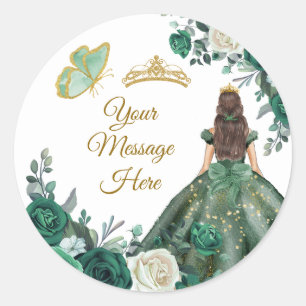 Pegatina Redonda Esmeralda Verde Quinceañera Tu Mensaje Aquí
