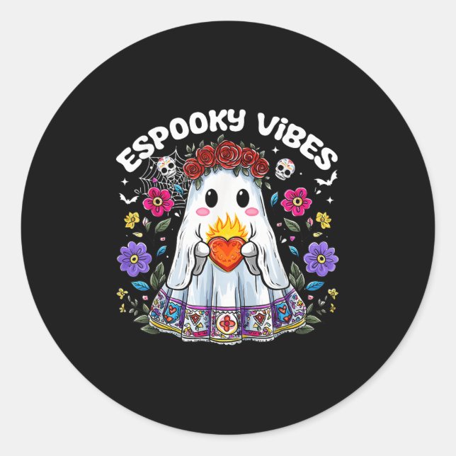 Pegatina Redonda Esoky Vibes Maestra Soky Halloween Mexican Girls  (Anverso)