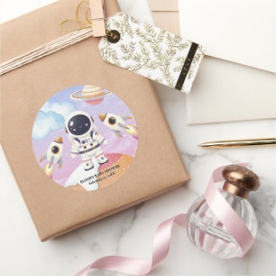 Pegatina Redonda Espacio acuático Pequeño Explorador Baby Shower