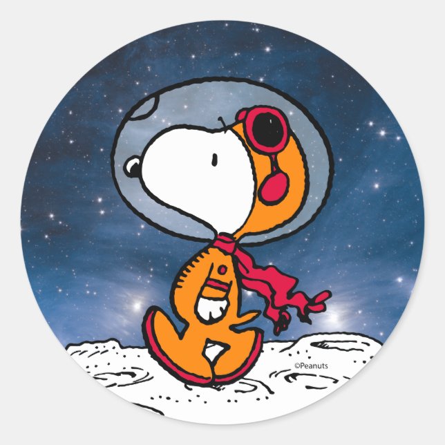 Pegatina Redonda ESPACIO | Astronauta Snoopy (Anverso)