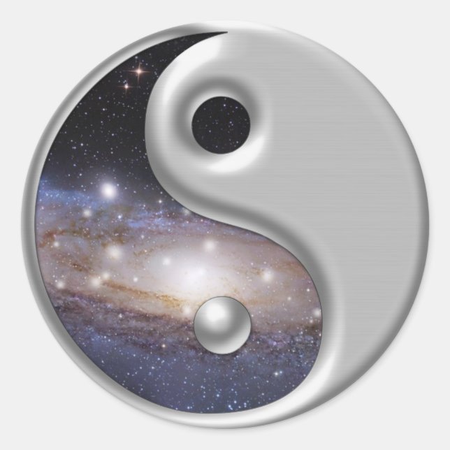 Pegatina Redonda Espacio de galaxia Ying Yang Silver (Anverso)