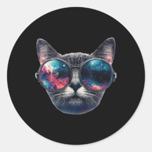 Pegatina Redonda Espacio en Gatos Gles Sungles Universe Meme Gráfic