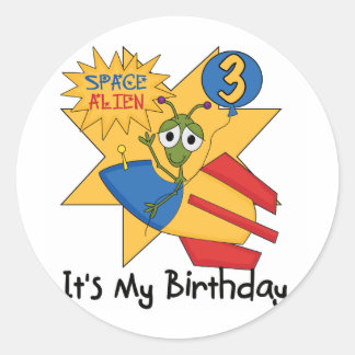 Pegatina Redonda Espacio Extranjero 3er camisas de cumpleaños y reg