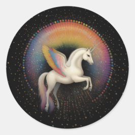 Pegatina Redonda Espacio profundo de estrellas de color arcoiris ga