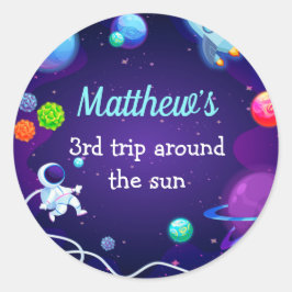 Pegatina Redonda Espacio Ultraterrestre 3er Astronauta Azul