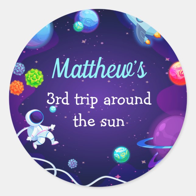 Pegatina Redonda Espacio Ultraterrestre 3er Astronauta Azul (Anverso)