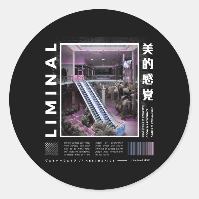 Pegatina Redonda Espacios Liminales Vaporwave Estético Kawaii Paste (Anverso)