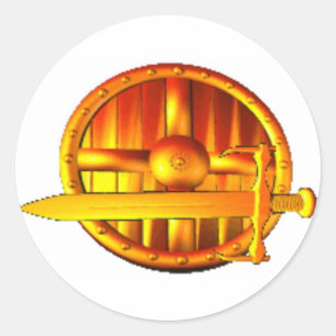 Pegatina Redonda Espada dorada y escudo