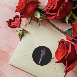 Pegatina Redonda Espada Negra Audaz de Fantasía Dragón Rosas Rojas