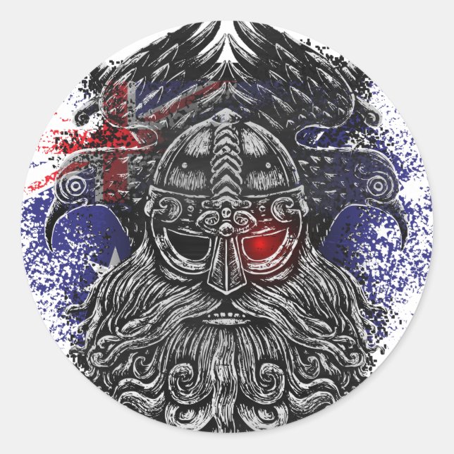 Pegatina Redonda espadas de cuervos de Odín Mitología vikinga bande (Anverso)