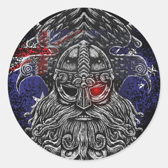 Pegatina Redonda Espadas de Odin ravens Bandera de Viking Mythology (Anverso)