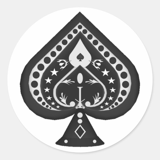 Pegatina Redonda Espadas negras: Jugar al juego de cartas: (Anverso)