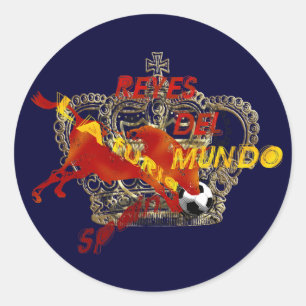 Pegatina Redonda Espana Reyes Del Mundo Toro Futbol Regalos