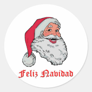 Pegatina Redonda Español Papá Noel