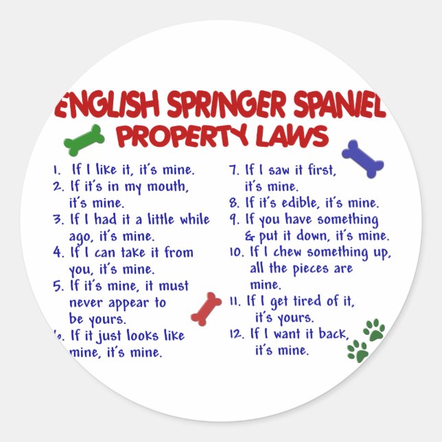 Pegatina Redonda ESPAÑOL - PRINCIPIO INGLÉS - Leyes de propiedad 2 (Anverso)