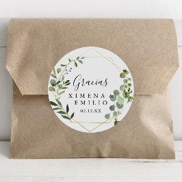 Pegatina Redonda Español verde tropical gracias a favor de la boda