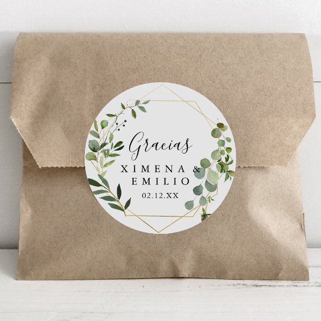 Pegatina Redonda Español verde tropical gracias a favor de la boda (Subido por el creador)