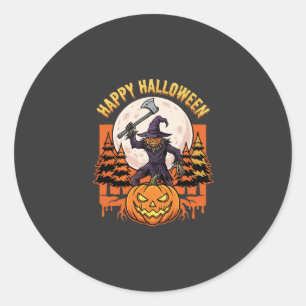 Pegatina Redonda Espantapájaros Feliz Halloween Jack O Linterna Vec