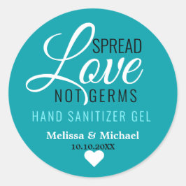 Pegatina Redonda Esparce amor no gérmenes Boda Sanitizer Favor Blue