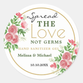 Pegatina Redonda Esparce la mano de amor Sanitizer Floral Wedding F