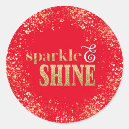 Pegatina Redonda Esparkle Shine Gold typography Confetti Holiday Re