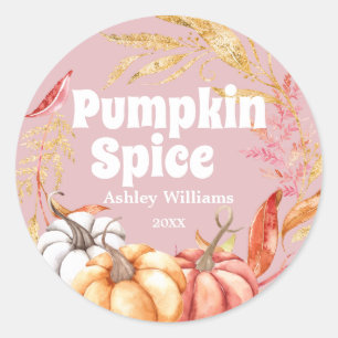 Pegatina Redonda Especia de Calabaza Otoñal Rosa