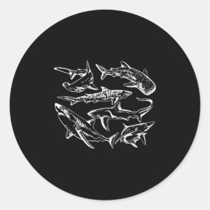Pegatina Redonda Especie Retro Tiburón Océano Lover Pescado