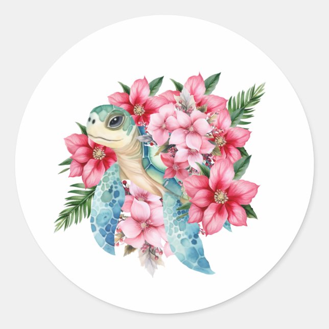 Pegatina Redonda Espectacular acuarela rosa Floral Turba de mar (Anverso)