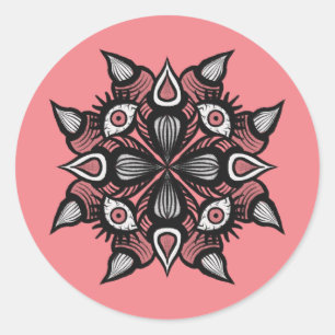 Pegatina Redonda Espectacular arte de terror rosado Creencia Demonó