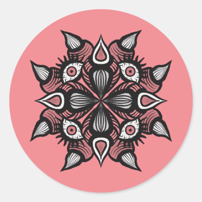 Pegatina Redonda Espectacular arte de terror rosado Creencia Demonó (Anverso)