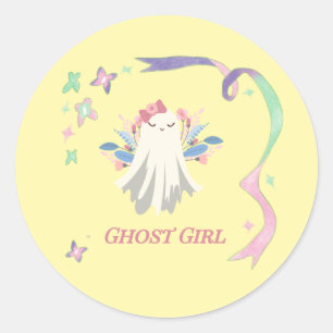 Pegatina Redonda Espectacular Chica fantasma Fun Pastel Halloween