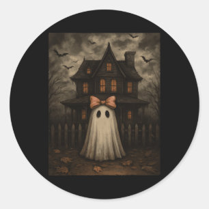 Pegatina Redonda Espectacular fantasma Scary Ghost Hauned House Mid