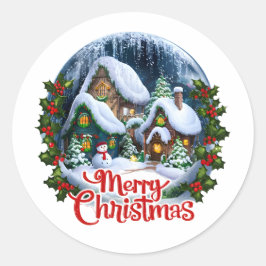 Pegatina Redonda Espectacular Globe de nieve de la villa invernal