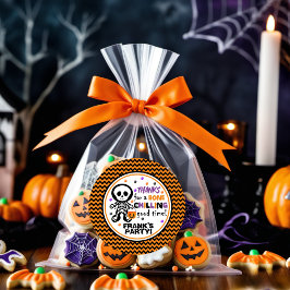 Pegatina Redonda Espectacular Naranja Skeleton Boy Halloween Cumple