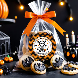 Pegatina Redonda Espectacular Naranja Skeleton Boy Halloween Cumple