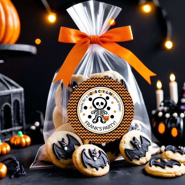 Pegatina Redonda Espectacular Naranja Skeleton Boy Halloween Cumple (Subido por el creador)