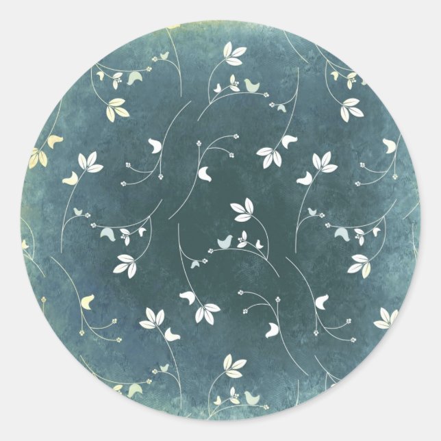 Pegatina Redonda Espectacular patrón de cosecha con aves y hojas (Anverso)